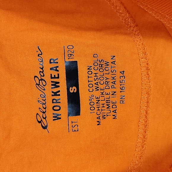 Eddie Bauer workwear, 0318, Men's orange work Tee Shirt, great condition, Sz S - Picture 3 of 6